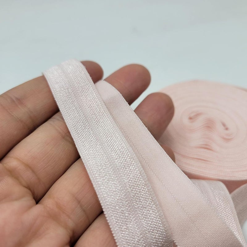 FAYADA Fold Over Elastic,5/8" Foldover FOE Trim Elastic Ribbon,Stretch FOE Band for Hair Ties Headbands Sewing Craft -5 Yards (Light Pink) - Image 3